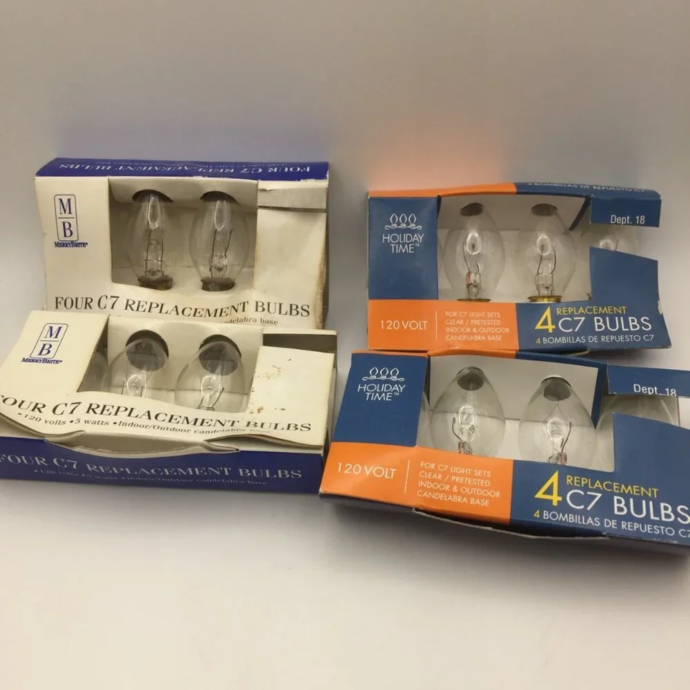 Merry Brite Holiday Time C7 Clear Glass Light Bulbs 120V Candelabra Base 4 Pack